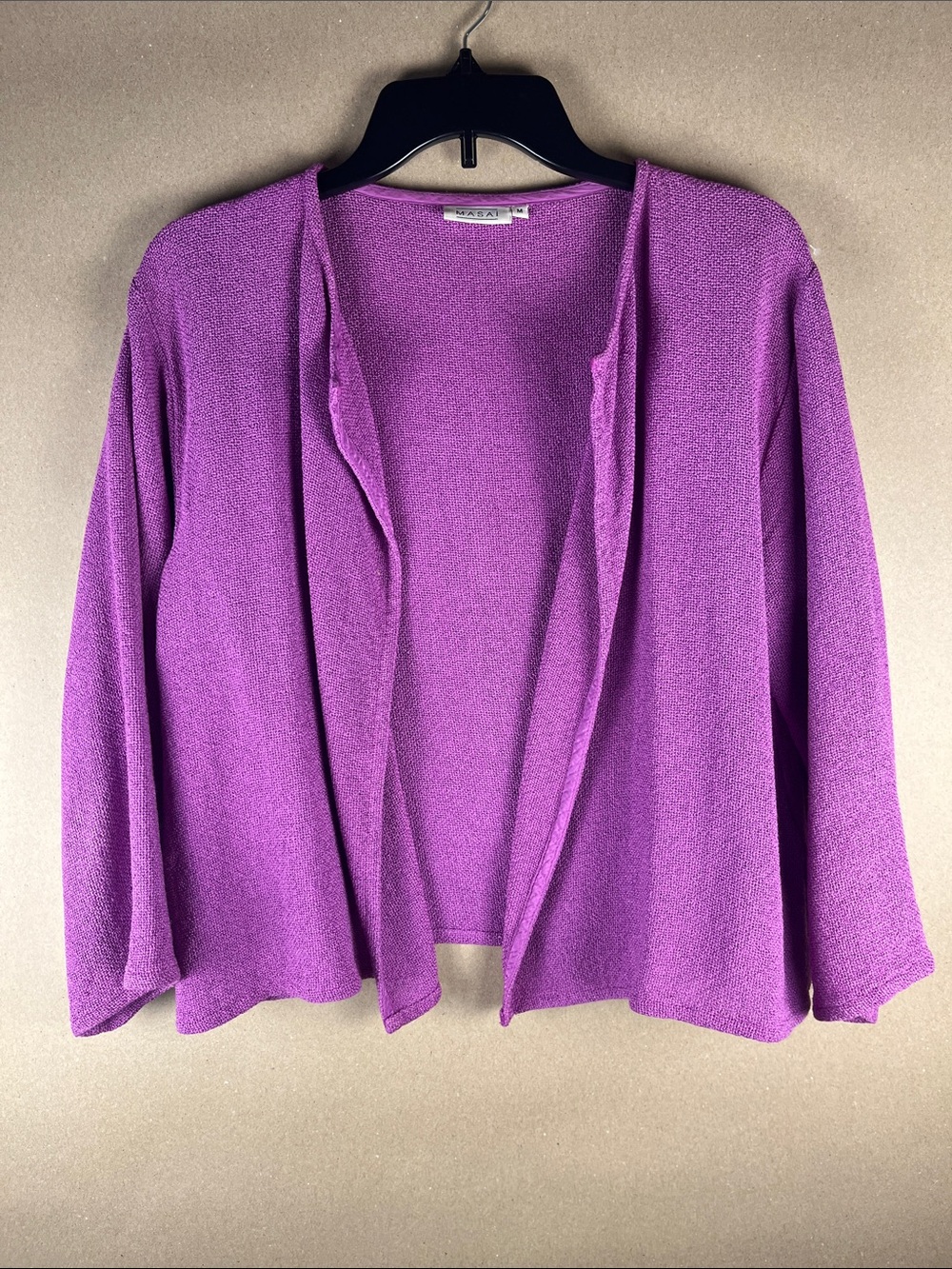 Masai Clothing Open Front Cardigan M Magenta Purple Knit Boucle Long Sleeve
